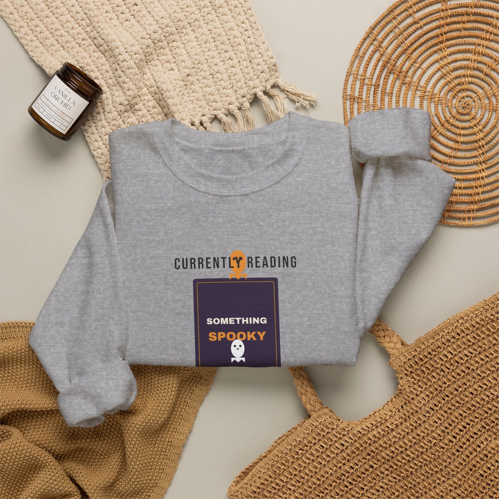 Currently Reading Something Spooky Book Lover Shirt | BookTok Halloween Gift | Gildan 18000 Crewneck - Image 16