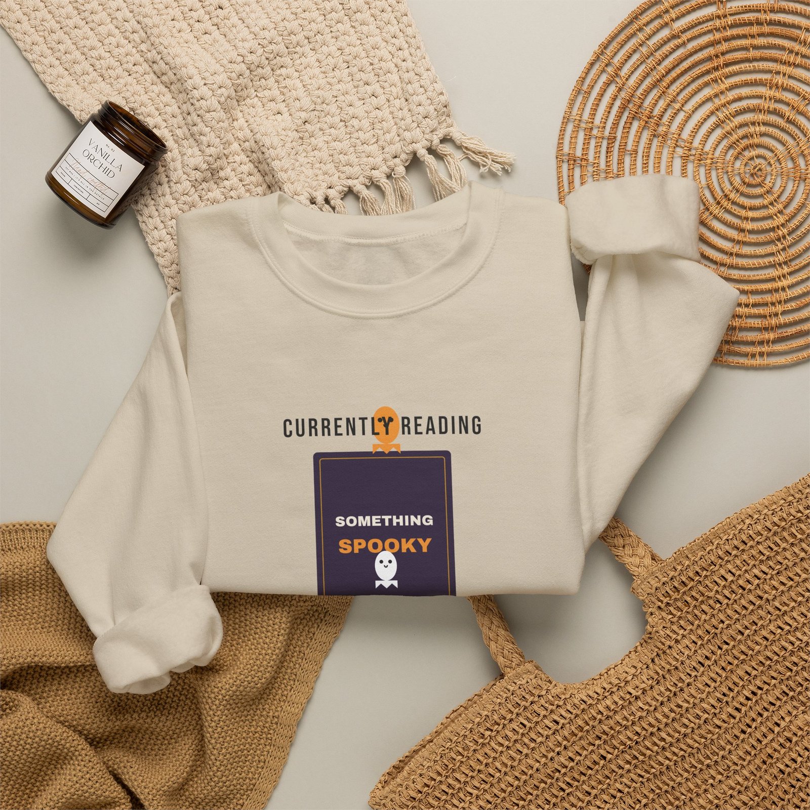 Currently Reading Something Spooky Book Lover Shirt | BookTok Halloween Gift | Gildan 18000 Crewneck - Image 12