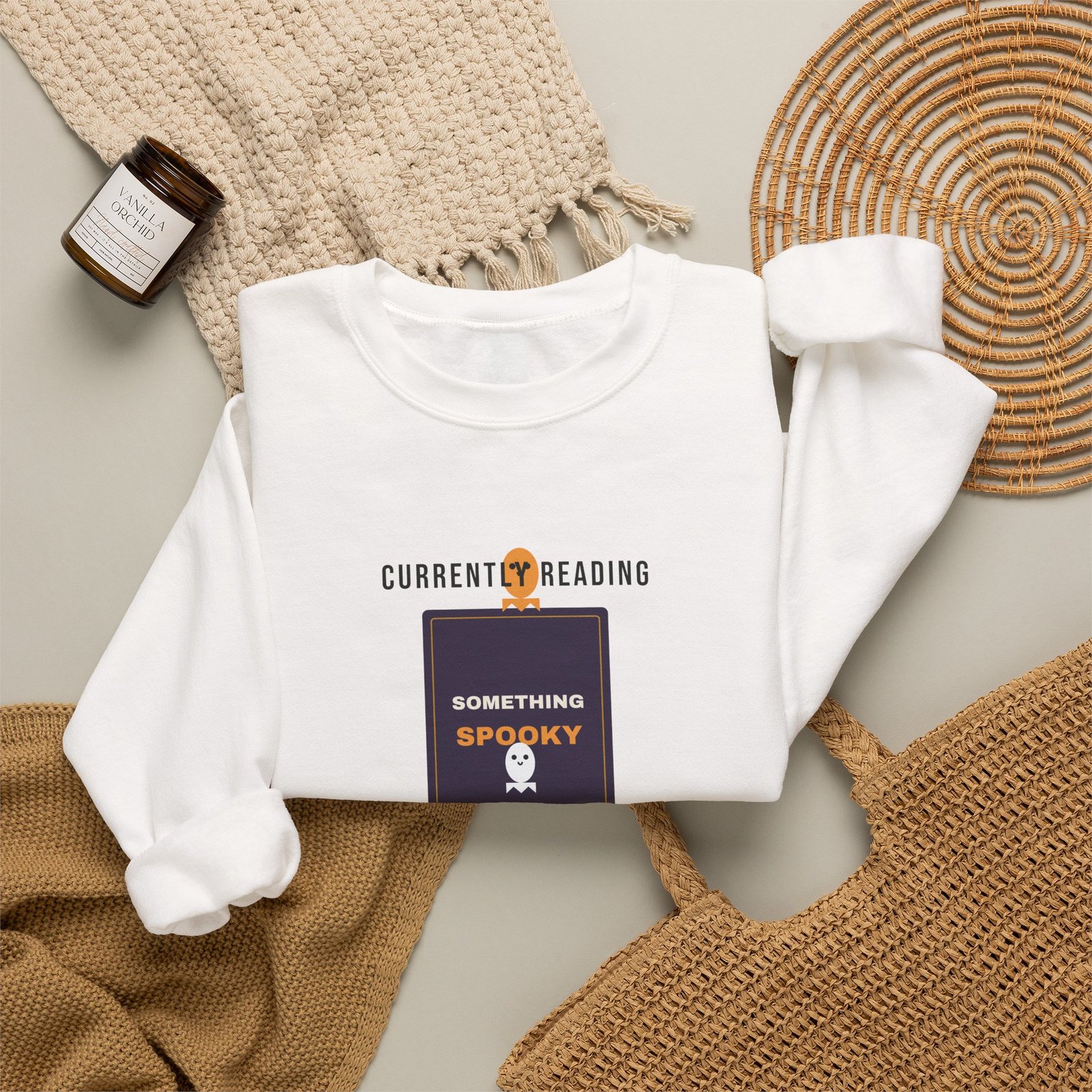 Currently Reading Something Spooky Book Lover Shirt | BookTok Halloween Gift | Gildan 18000 Crewneck - Image 4